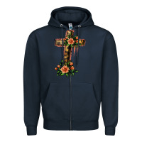 Navy Flower Cross Zipper Hoodie - Jasminsmagicworld