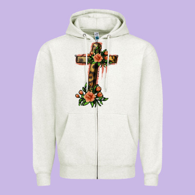Flower Cross Zipper Hoodie Designed By Jasminsmagicworld