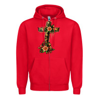 Red Flower Cross Zipper Hoodie - Jasminsmagicworld