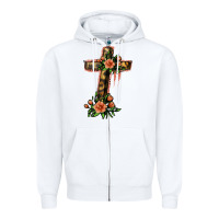 White Flower Cross Zipper Hoodie - Jasminsmagicworld