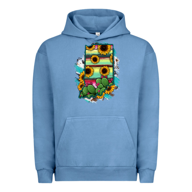 Indiana Map Sunflower Cactus Serape Urban Hoodie by RanaPortraitStore | Teevron