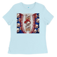 Baby Blue Baseball Mom Ladies Tee - CowhideDigitalArt