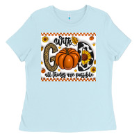 Baby Blue With God All Things Are Possible Ladies Tee - CowhideDigitalArt