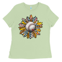 Matcha Baseball Sunflower Ladies Tee - CowhideDigitalArt