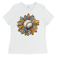 White Baseball Sunflower Ladies Tee - CowhideDigitalArt