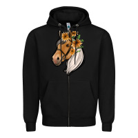 Black floral horse Zipper Hoodie - Jasminsmagicworld