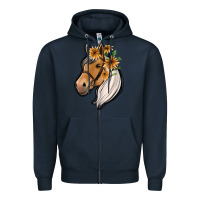 Navy floral horse Zipper Hoodie - Jasminsmagicworld