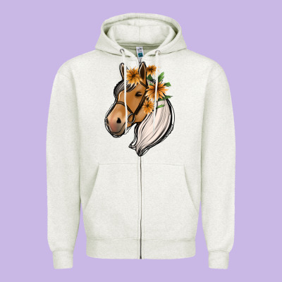 Floral Horse Zipper Hoodie Designed By Jasminsmagicworld