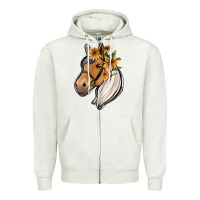Oatmeal Heather floral horse Zipper Hoodie - Jasminsmagicworld