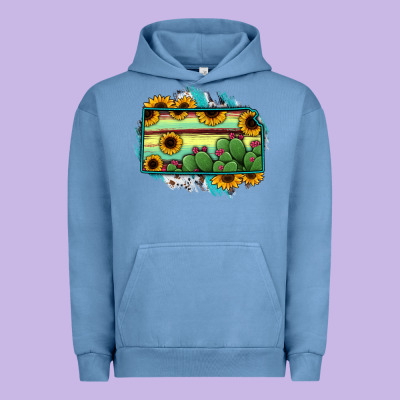 Kansas Map Sunflower Catus Serape Urban Hoodie Designed By Ranaportraitstore
