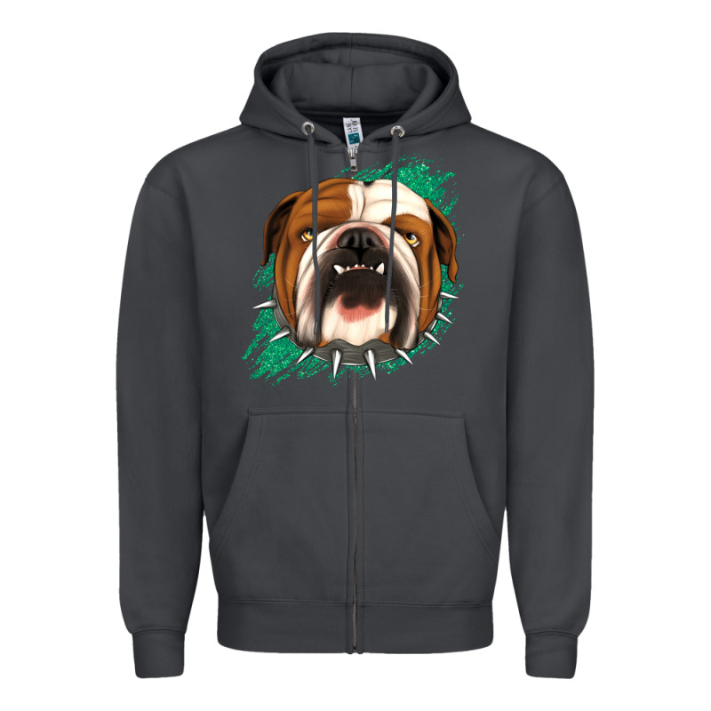 Bulldog Green Glitter Zipper Hoodie by Jasminsmagicworld | Teevron