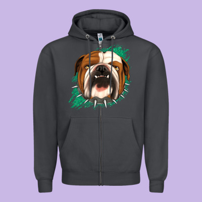 Bulldog Green Glitter Zipper Hoodie Designed By Jasminsmagicworld