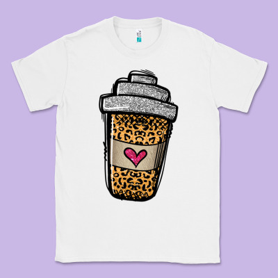 Leopard Glitter Coffee Cup Classic Tee Designed By Jasminsmagicworld