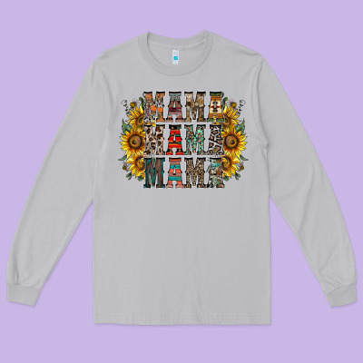 Mama Sunflower Western Long Sleeve Tee Designed By Racoondesign