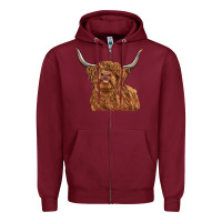 Burgundy highland cow Zipper Hoodie - RanaPortraitStore
