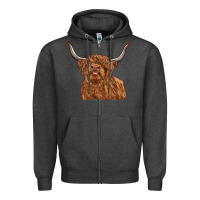 Charcoal Heather highland cow Zipper Hoodie - RanaPortraitStore