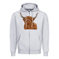 Heather Grey highland cow Zipper Hoodie - RanaPortraitStore
