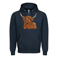 Navy highland cow Zipper Hoodie - RanaPortraitStore