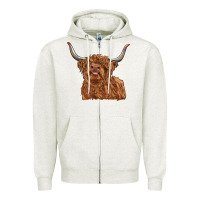 Oatmeal Heather highland cow Zipper Hoodie - RanaPortraitStore