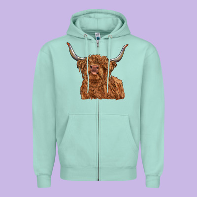 Highland Cow Zipper Hoodie Designed By Ranaportraitstore