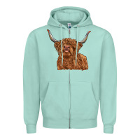 Seafoam highland cow Zipper Hoodie - RanaPortraitStore