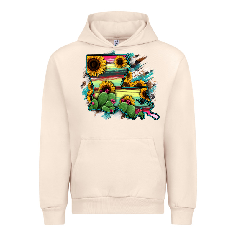Louisiana Map Sunflower Cactus Serape Urban Hoodie by RanaPortraitStore | Teevron