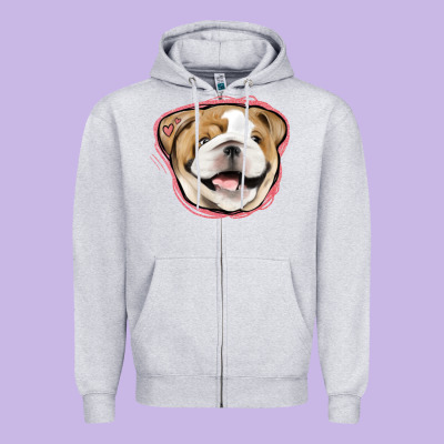 Bulldog Pink Glitter Zipper Hoodie Designed By Jasminsmagicworld
