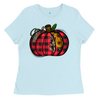 Baby Blue Buffalo Pumpkin Ladies Tee - CowhideDigitalArt