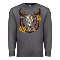 Charcoal Heather bull skull with horseshoe Premium Sweatshirt - RanaPortraitStore