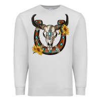 Dove Grey bull skull with horseshoe Premium Sweatshirt - RanaPortraitStore