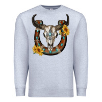 Heather Grey bull skull with horseshoe Premium Sweatshirt - RanaPortraitStore