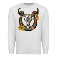 Oatmeal Heather bull skull with horseshoe Premium Sweatshirt - RanaPortraitStore