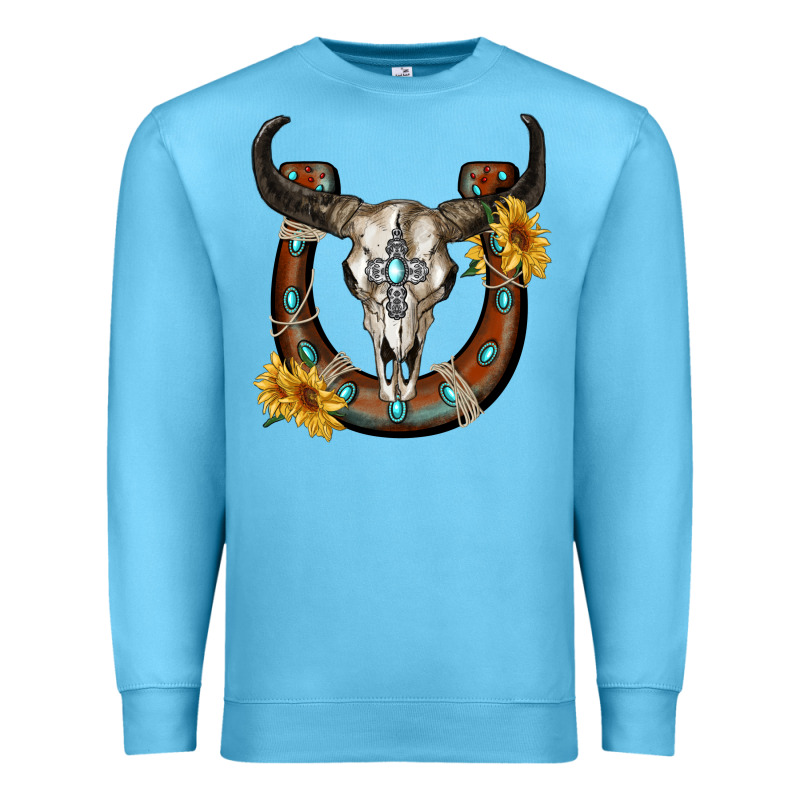 Bull Skull With Horseshoe Premium Sweatshirt by RanaPortraitStore | Teevron