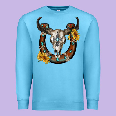 Bull Skull With Horseshoe Premium Sweatshirt Designed By Ranaportraitstore