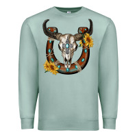 Seafoam bull skull with horseshoe Premium Sweatshirt - RanaPortraitStore