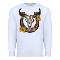White bull skull with horseshoe Premium Sweatshirt - RanaPortraitStore
