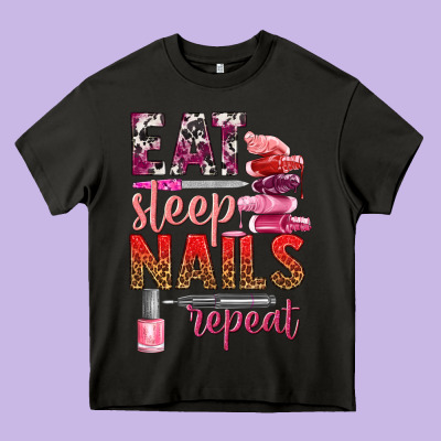 Eat Sleep Nails Repeat Bbs Heavy Core Tee Designed By Bundleandbundleshop
