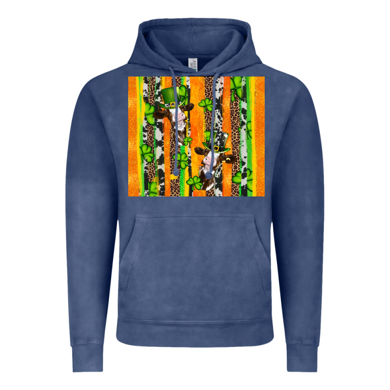 St Patricks Cow And Shamrock With Cowhide Vintage Hoodie by Artiststas | Teevron