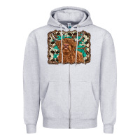 Heather Grey highland cow western background Zipper Hoodie - RanaPortraitStore