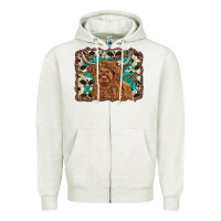 Oatmeal Heather highland cow western background Zipper Hoodie - RanaPortraitStore