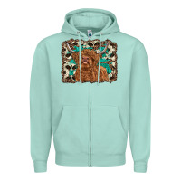 Seafoam highland cow western background Zipper Hoodie - RanaPortraitStore