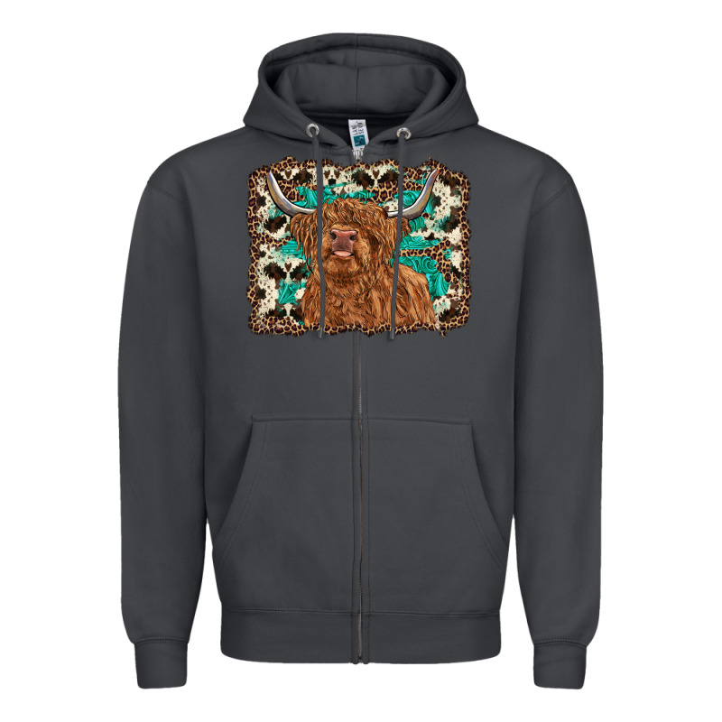 Highland Cow Western Background Zipper Hoodie by RanaPortraitStore | Teevron