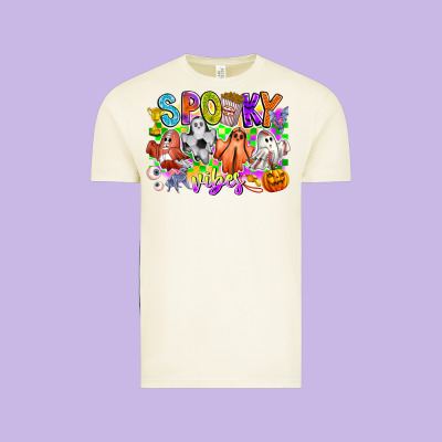 Spooky Vibes Ghost Vintage Tee Designed By Cowhidedigitalart