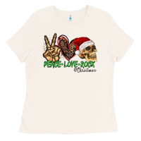 Bone Peace Love Rock Christmas Ladies Tee - CowhideDigitalArt