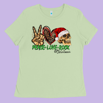 Peace Love Rock Christmas Ladies Tee Designed By Cowhidedigitalart