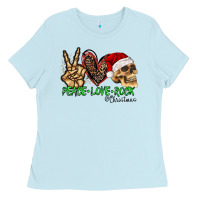 Baby Blue Peace Love Rock Christmas Ladies Tee - CowhideDigitalArt
