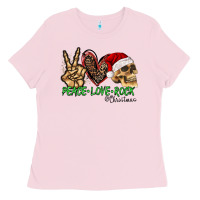 Bubblegum Pink Peace Love Rock Christmas Ladies Tee - CowhideDigitalArt