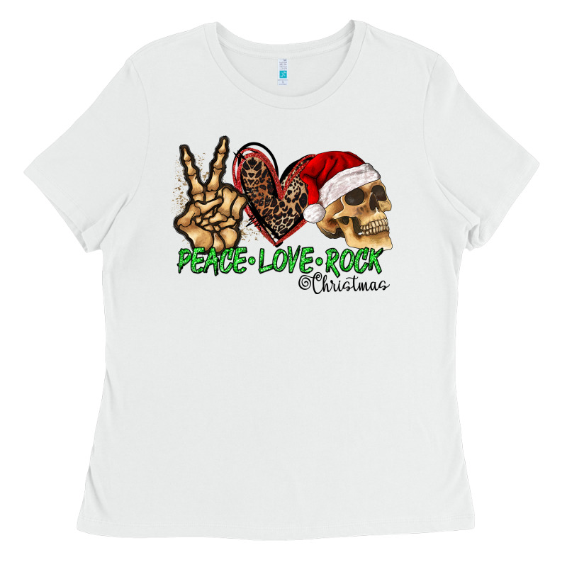 Peace Love Rock Christmas Ladies Tee by CowhideDigitalArt | Teevron