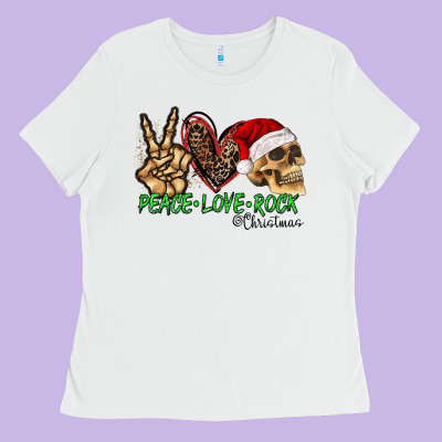 Peace Love Rock Christmas Ladies Tee Designed By Cowhidedigitalart