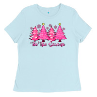 Baby Blue Tis the Season Pink Trees Ladies Tee - CowhideDigitalArt